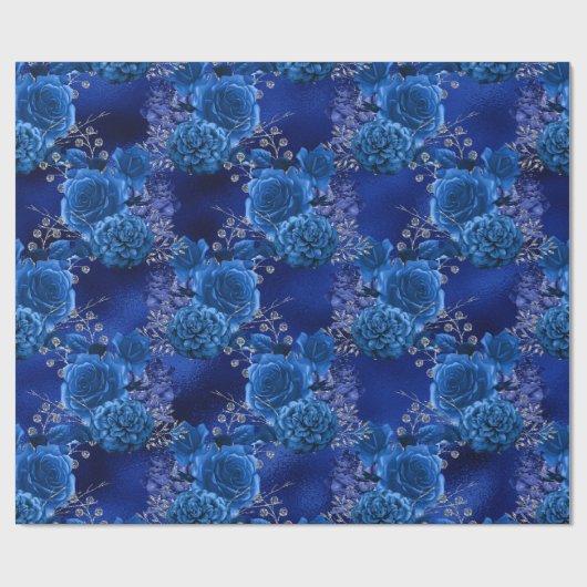 Koningsblauw en Zilver Bloemmotief Cadeaupapier (Vlak)