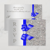 Koningsblauw namaaklint zilveren pailletten diaman RSVP kaartje (Voorkant / Achterkant)
