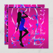 Koningsblauw Roze 30e Verjaardagsfeestje Kaart (Voorkant / Achterkant)