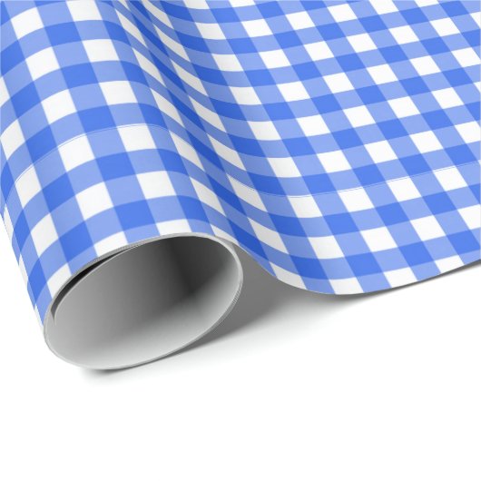 Koningsblauw | Wappapier van witte gingham Cadeaupapier (Rol Hoek)