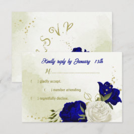koningsblauw wit bloemen groen blad RSVP kaart