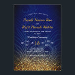 Koningsblauwe en gouden pauwenveer Indische bruilo Kaart<br><div class="desc">♥ Elegante Royal Blue & Gouden Pauwveer Gedrukte Indiase Trouw Uitnodiging. ♥</div>