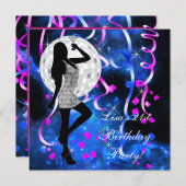Koningsblauwe en knalroze 21e verjaardagsfeestje kaart (Voorkant / Achterkant)