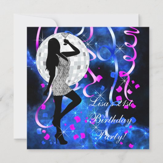 Koningsblauwe en knalroze 21e verjaardagsfeestje kaart (Voorkant)