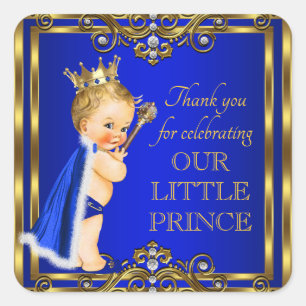 Koningsblauwe Gouden Prins Baby Shower Stickers