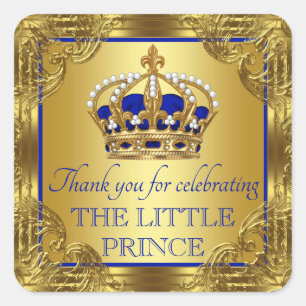 Koningsblauwe Gouden Prins Baby Shower Stickers