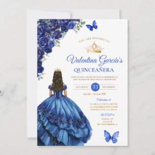 Koningsblauwe jurk Quinceañera 15 jaar bloemen gou Kaart