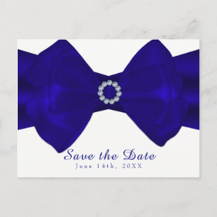 Koningsblauwe Lint & Diamanten Save the Date Elega Aankondigingskaart