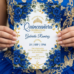 Koningsblauwe Rozen Quinceañera Gouden Vlinders Kaart
