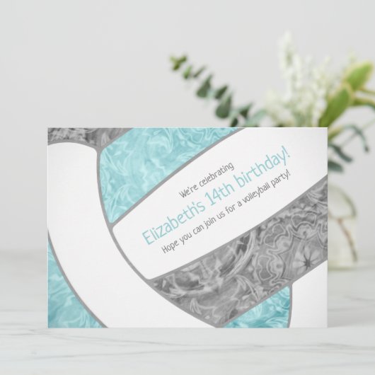 koningsfeest met aqua gray girly volleyball kaart (Staand voorkant)