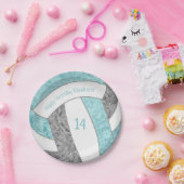 koningsfeest met aqua gray girly volleyball papieren bordje (Feest)