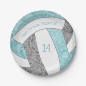koningsfeest met aqua gray girly volleyball papieren bordje (Voorkant)