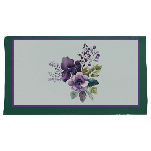 Koningsgrootte Bloemen Ontwerp Groen Paarse Kussensloop (Voorkant-Rechts)