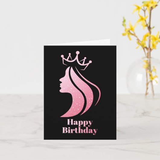 Koningskroon Roze Glitters Zwart Gefeliciteerd Ver Kaart (Gele Bloem)