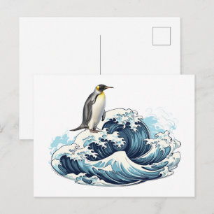 Koningspinguïn die golven surft briefkaart