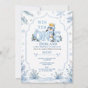 Koningspinguïn Winter ONEderland Eerste Verjaardag Kaart