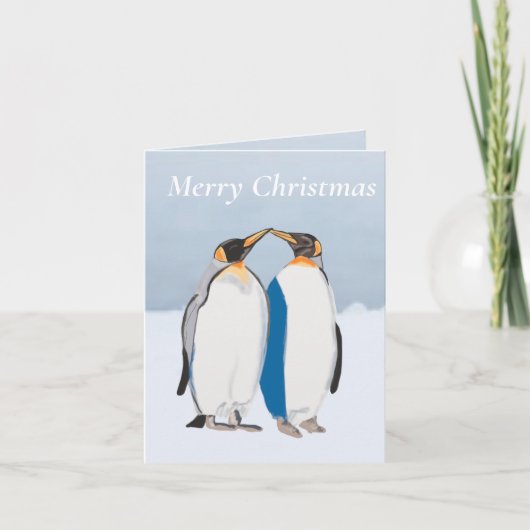 Koningspinguïnpaar dat kerst zoent bewerkbaar  kaart (Voorkant)