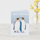 Koningspinguïnpaar dat kerst zoent bewerkbaar  kaart (Gele Bloem)