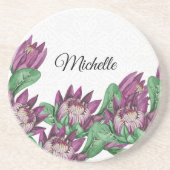 Koningsprotea Paarse Waterverf Handgeschilderd Zandsteen Onderzetter (Voorkant)
