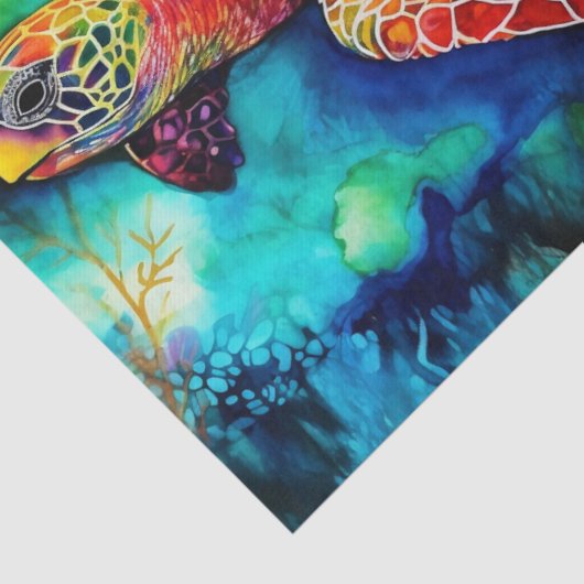 Koningsschildpad zwemt door Azure Zeeen Tissuepapier (Detail)