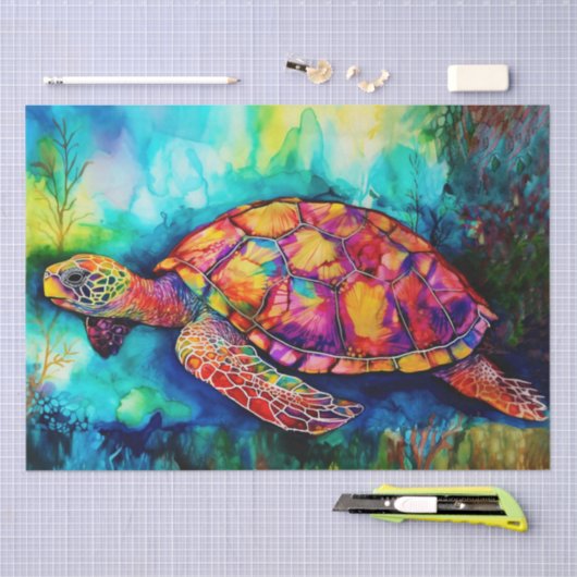 Koningsschildpad zwemt door Azure Zeeen Tissuepapier (Craft)
