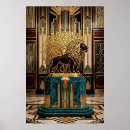 Koninklijk Art Deco Leeuw Standbeeld Goud Folie Poster