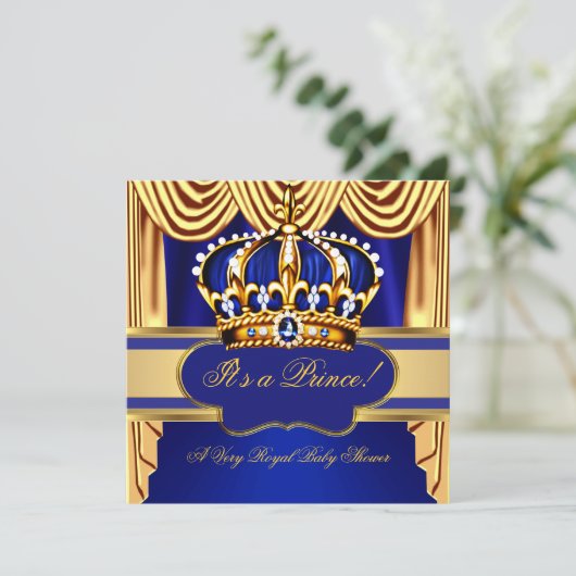 Koninklijk Baby shower Blauwe Zijderzijde Kaart (Staand voorkant)