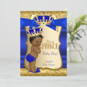 Koninklijk Baby shower Blue Gold Damask Etnic Kaart (Staand voorkant)
