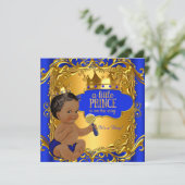 Koninklijk Baby shower Blue Gold Rattle Ethnic Kaart (Staand voorkant)