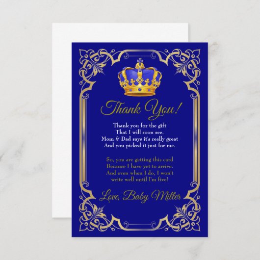 Koninklijk Baby shower - Hartelijk dank Bedankkaart (Voorkant / Achterkant)