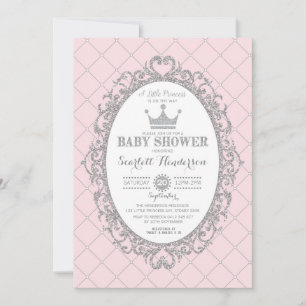 Koninklijk Baby shower Princess Crown Pink Silver Kaart