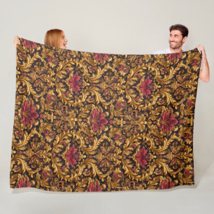 Koninklijk Barok Bloemmotief met Gouden Ornament Fleece Deken