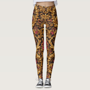 Koninklijk Barok Bloemmotief met Gouden Ornament Leggings