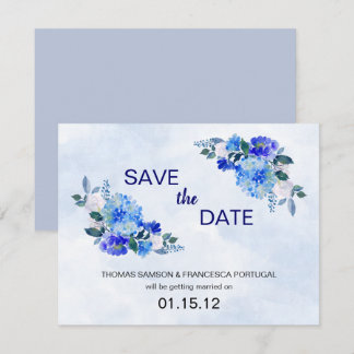 Koninklijk Blau Waterverf Bloemen Huwelijk Bewaar Kaart