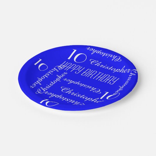 Koninklijk Blauw 10e Verjaardagsfeest Herhalende n Papieren Bordje (Gekanteld)