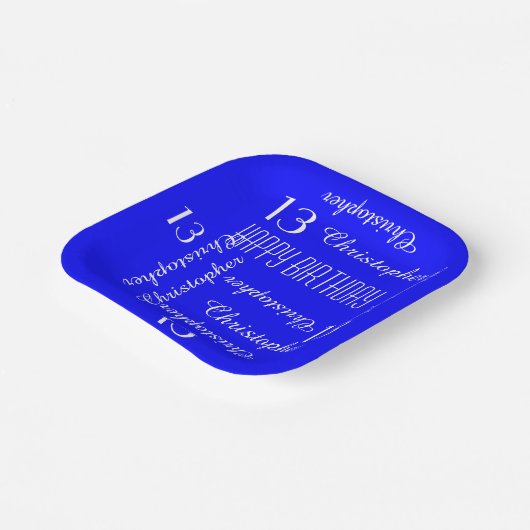 Koninklijk Blauw 13e Verjaardagsfeestje Herhaal Na Papieren Bordje (Gebogen)