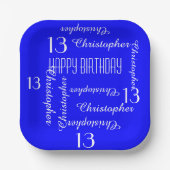 Koninklijk Blauw 13e Verjaardagsfeestje Herhaal Na Papieren Bordje (Voorkant)