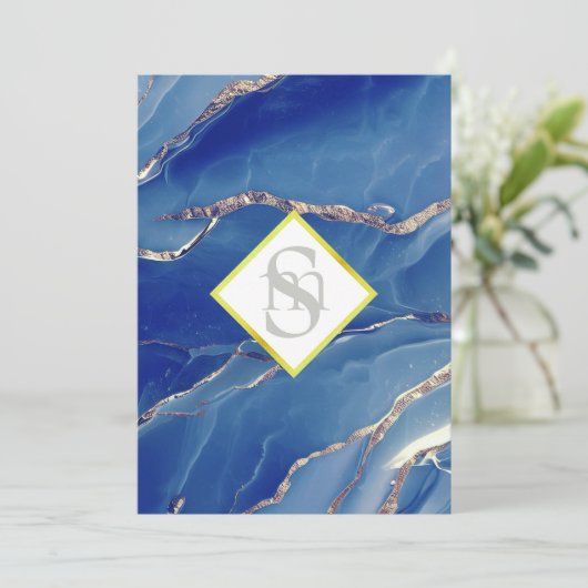 *~ KONINKLIJK BLAUW AR66 QR + RSVP Agaat Bruiloft Kaart (Staand voorkant)