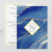 *~ KONINKLIJK BLAUW AR66 QR + RSVP Agaat Bruiloft Kaart (Voorkant / Achterkant)