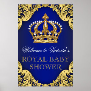 Koninklijk Blauw Baby shower Gold Prince Poster