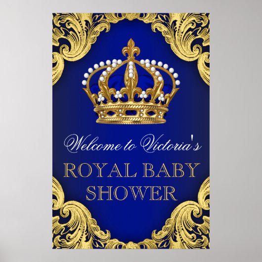 Koninklijk Blauw Baby shower Gold Prince Poster (Voorkant)