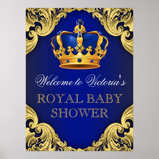Koninklijk Blauw Baby shower Gold Prince Poster (Voorkant)