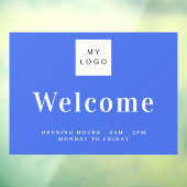 Koninklijk blauw bedrijfslogo welkom openingsuren raamsticker (Vel 3)