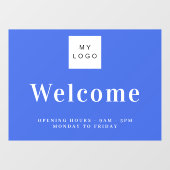Koninklijk blauw bedrijfslogo welkom openingsuren raamsticker (Vel)