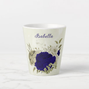 Koninklijk blauw beige bloemmotief  latte mok