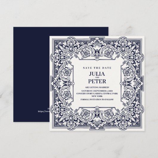 koninklijk blauw bespaart de datum van het huweli kaart (Voorkant / Achterkant)