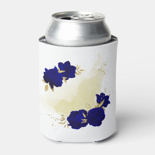 koninklijk blauw bloem goud blikjeskoeler (Blikje Voorkant)