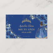 Koninklijk Blauw Bloemen Goud Quinceañera QR Code Informatiekaartje (Achterkant)