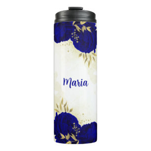 Koninklijk Blauw Bloemen Goud Thermosbeker
