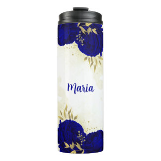 Koninklijk Blauw Bloemen Goud Thermosbeker